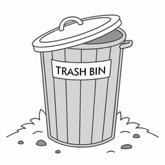 Gray trash bin with open lid garbage can waste receptacle