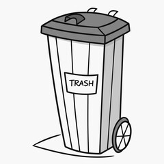Gray trash bin with wheels and lid garbage can waste container