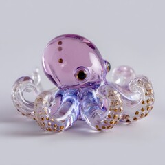 Decorative glass octopus sculpture in shades of purple and gold on light background still life