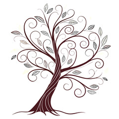 Stylized maroon tree with swirling branches and detailed leaves abstract tree stylized tree