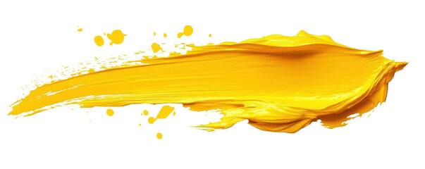 yellow paint stroke isolated on white background.