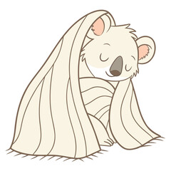 Cozy koala wrapped in a cream blanket animal cartoon