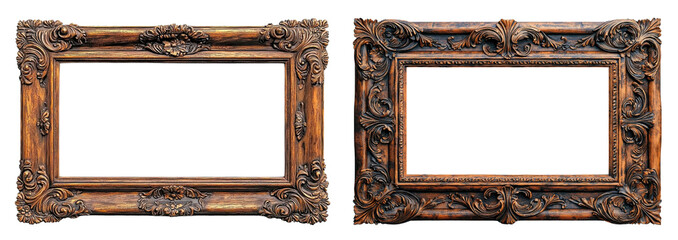 antique ornate picture frames isolated on white background
