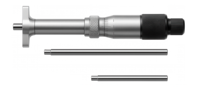 Inside micrometer with extension rods and a locknut for bore measurements in a mechanical engineering lab.