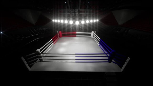 Empty Boxing Arena With Spotlight On The Ring