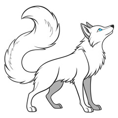 White fox with blue eyes looking up animal illustration