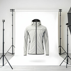 a front view of a wind runner jacket mockup showcase
