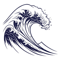 Majestic crashing wave with foamy crest and bubbles ocean water