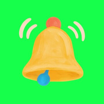 Vibrant ringing bell illustration animation, transparent 4K video, green screen