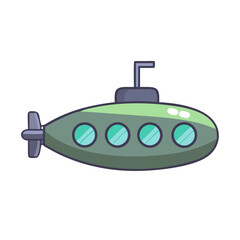 Cute Cartoon Submarine Vector Icon Isolated on White Background