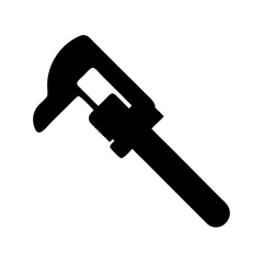 Black Silhouette Pipe Wrench Vector: Adjustable Spanner Icon for Plumbing and Repair Service