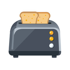 Black Toaster with Two Slices of Golden Toast Flat Vector Icon - Breakfast Appliance