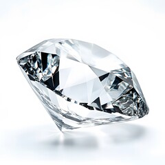 Brilliant cut diamond gemstone on white background reflecting light