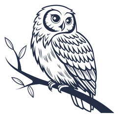 Owl perched on branch with leaves bird