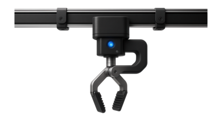 Overhead robotic sorting system with a rail-mounted design for a textile production facility.