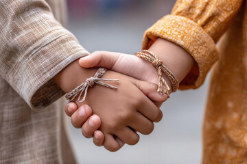 wristband tying on hand on rakhi festival
