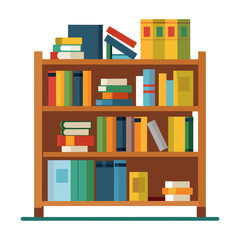 Colorful books stacked on wooden shelves bookshelf