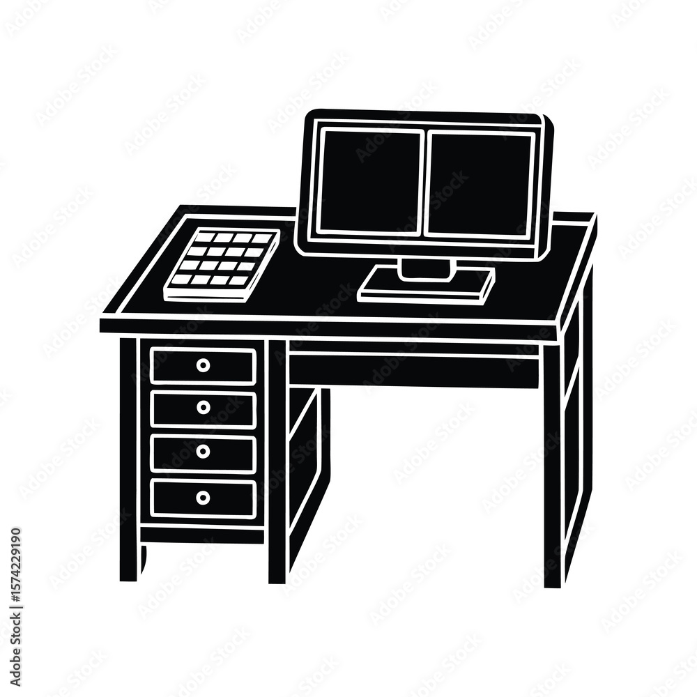 Fototapete Stylized image of a desk with computer and keyboard on top