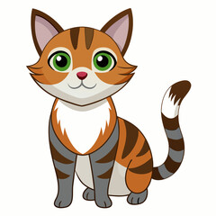 Orange tabby cat with green eyes sitting brown white