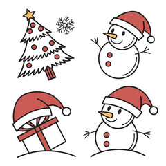 Christmas tree snowman gift snowflake festive icons holiday celebration