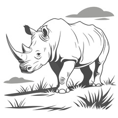Obraz premium Majestic rhinoceros walking through grassy savanna