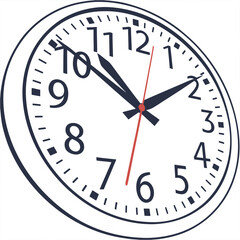 Round clock face with dark blue numbers and hands time