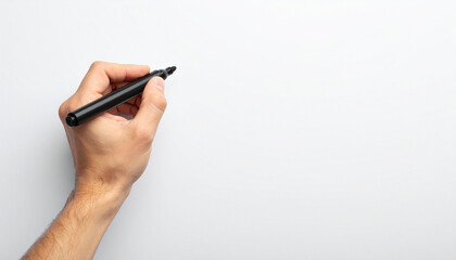 Left Hand Holding Marker Against White Surface
