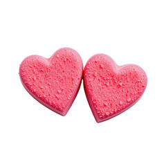 Two Sweet Red Hearts with Water Droplets Isolated on a Transparent Background for Romantic Themes