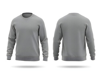 Detailed Presentation of a Light Grey Crew Neck Sweatshirt Front and Back Views for Apparel Design and Mockup Purposes