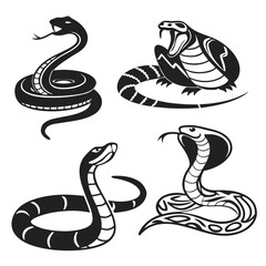 Black Snake Silhouettes Various Poses cobra viper