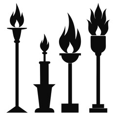 Torch and candle silhouettes with flame fire