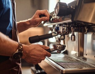 Barista Preparing Coffee Espresso Machine