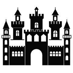 Black castle silhouette with towers and gate medieval