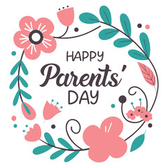 Happy Parents' Day typography with floral decorations
