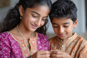 Indian siblings celebrating raksha bandhan