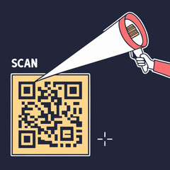 Mobile phone display with a digital QR code icon for data scan technology