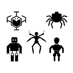 Humanoid robot and cube robot silhouettes mechanical