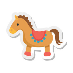 A cute cartoon brown horse toy illustration on a white background, perfect for a funny animal design