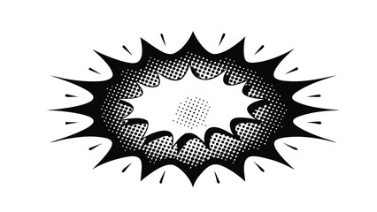 Comic Explosion Frame – Black and White Halftone Burst Vector

