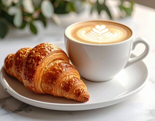 Delicious Croissant And Latte Breakfast
