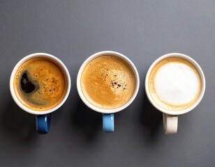 Three Coffee Cups Different Types Of Coffee