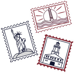 Iconic Landmarks Postage Stamps travel Statue of Liberty © RABBY