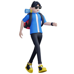 3D Walking Backpacker Icon