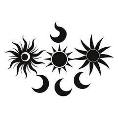 Stylized sun and moon icons crescent moon celestial