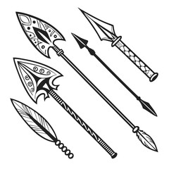 Tribal arrowheads and feather primitive ancient