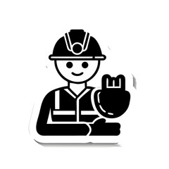 Cartoon vector illustration of a construction worker with a helmet and tools, a symbol of hard work and design