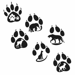 Animal paw prints with silhouettes animal silhouettes