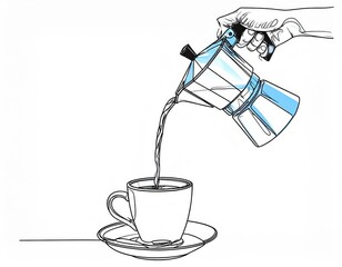 Pouring Coffee From Moka Pot To Cup