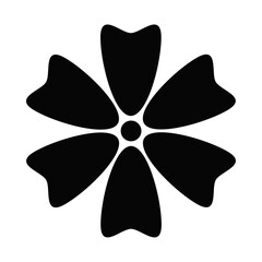 Simple flower icon in black with rounded petals. Perfect for graphic design, SVG cut files, branding symbols, and abstract floral illustrations.