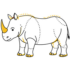 Fototapeta premium Stylized rhinoceros with yellow accents and dotted lines animal wildlife